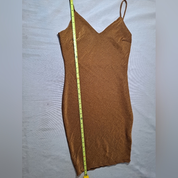 Haute Monde Brown/Gold Spaghetti Strap mini Dress Size Small. - Picture 5 of 7